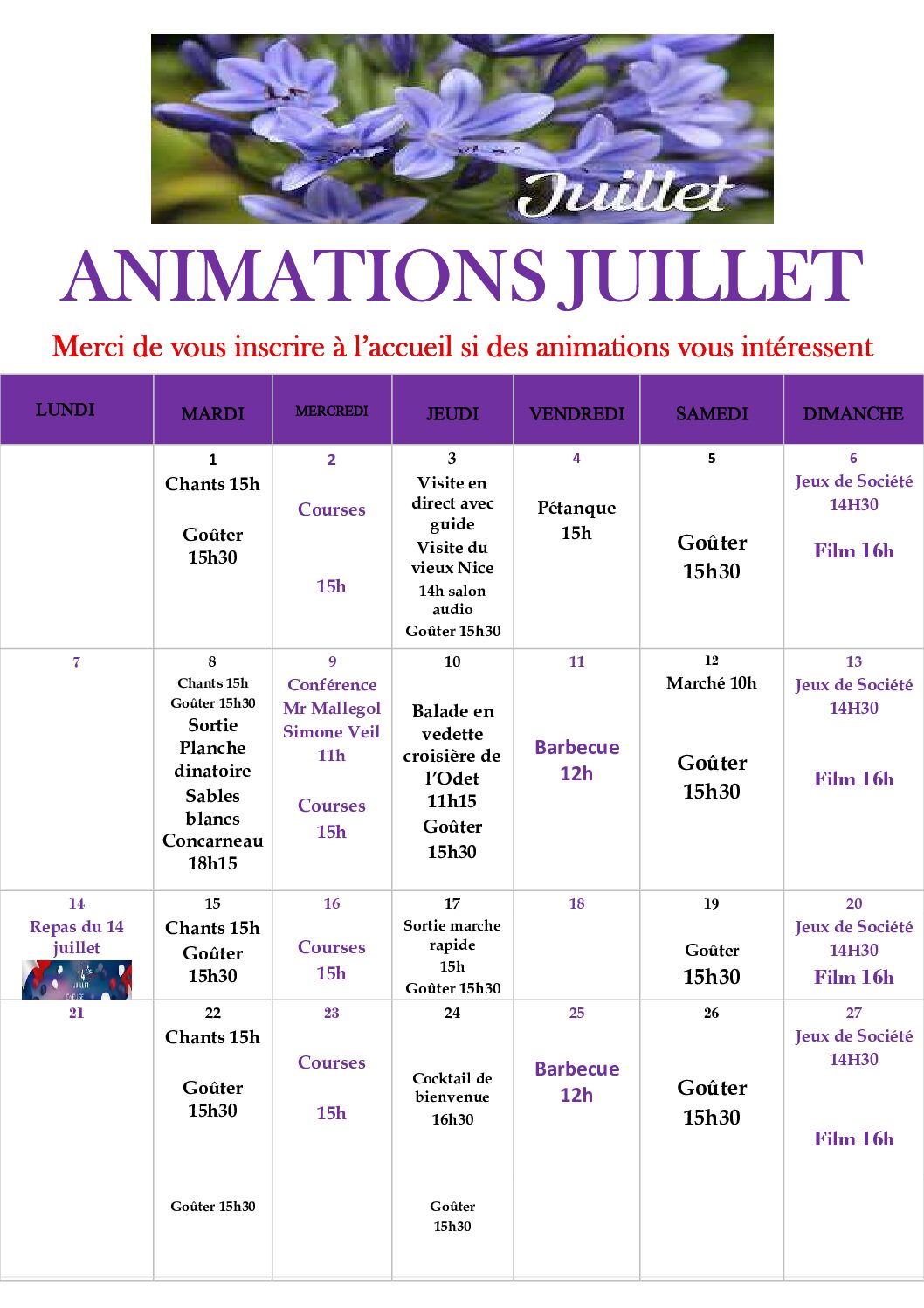 ANIMATIONS JUIN