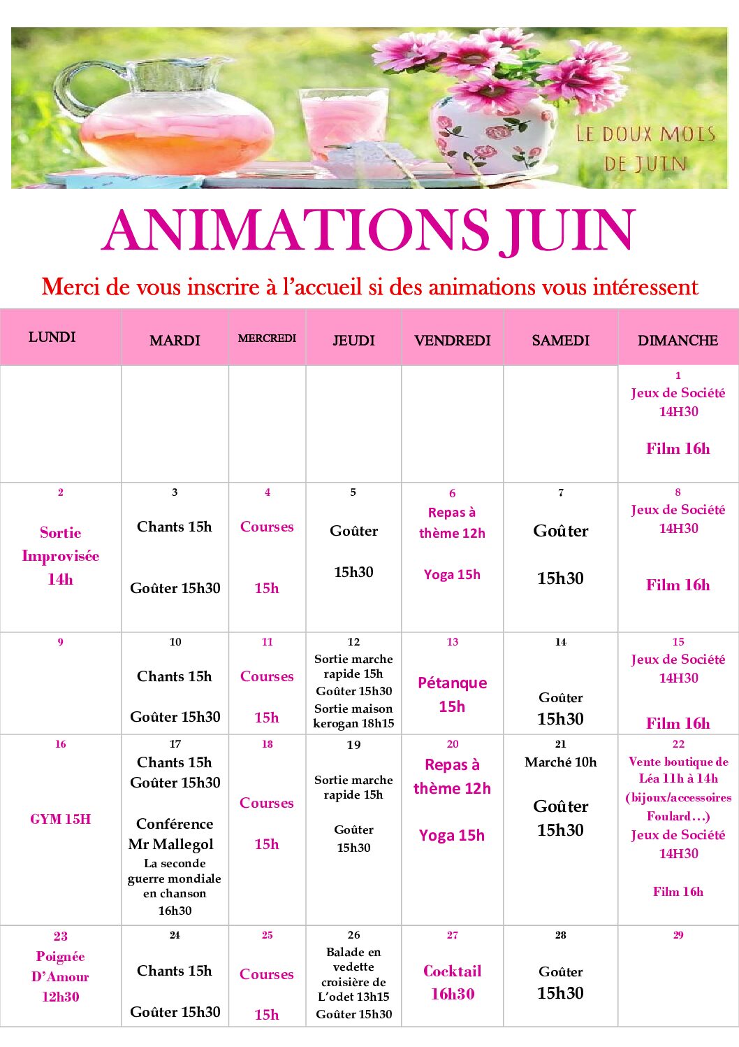 ANIMATIONS JUIN