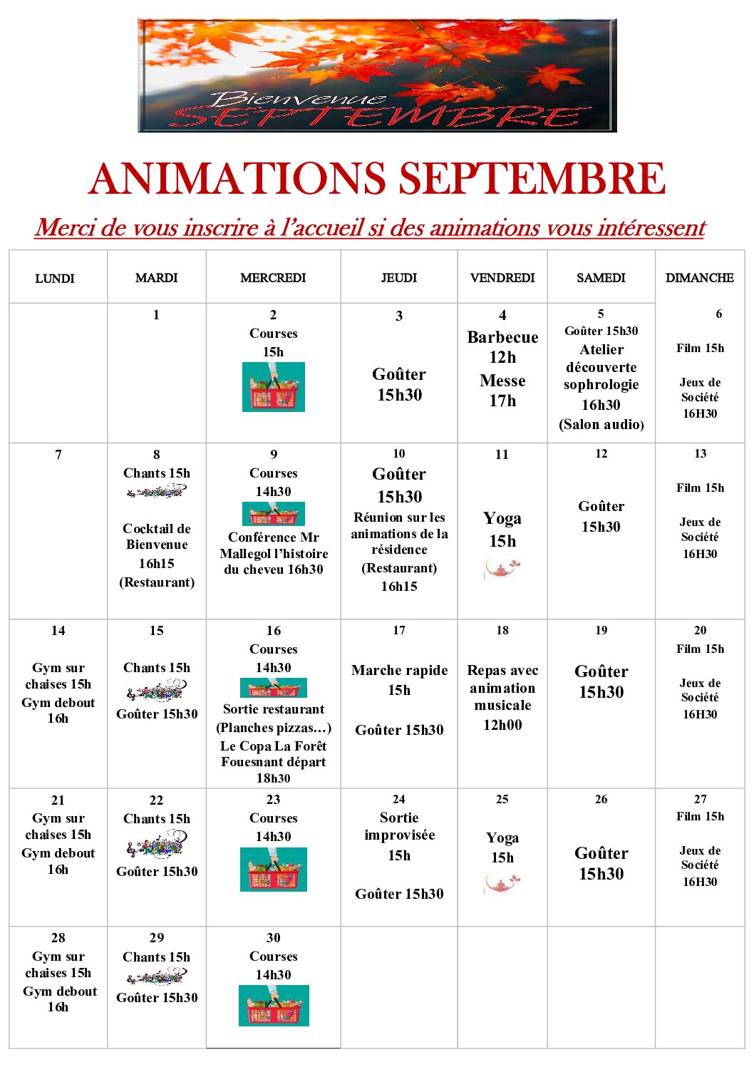 ANIMATIONS SEPTEMBRE